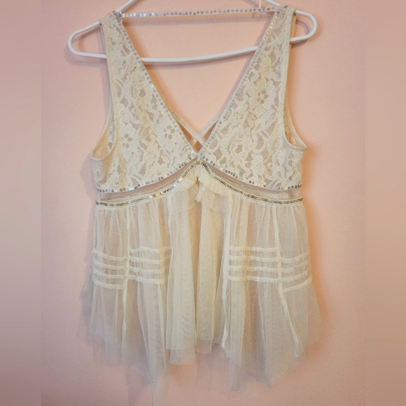 SOLD Free People On The Town Tank, Boho, Lace Tulle, Eclectic, Ivory, XS, NWOT, - Picture 12 of 16